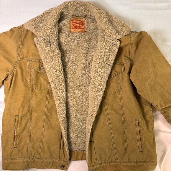 Vintage Levi's Corduroy Sherpa Lined Trucker Jacket Men's XXL Tan Beige Brown - Picture 5 of 16